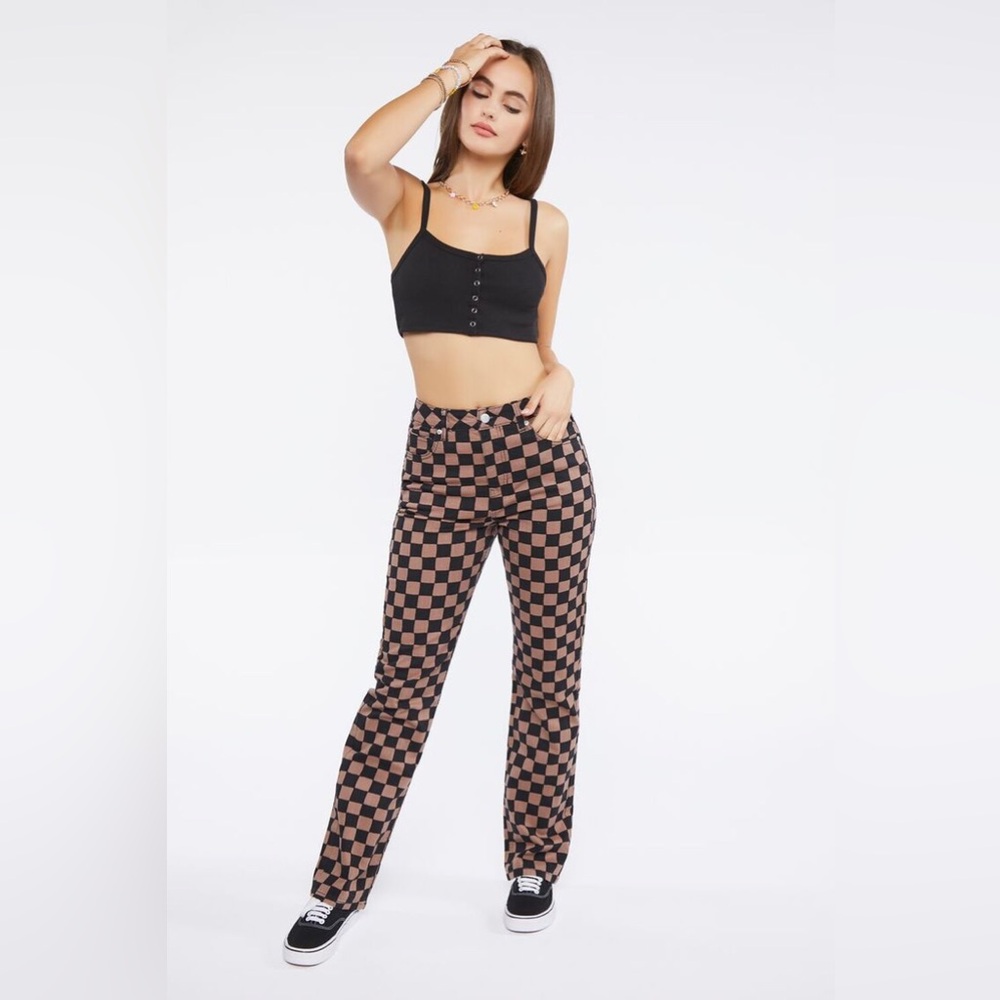 BROWN & BLACK CHECKERED JEANS 🤎🖤 Forever 21